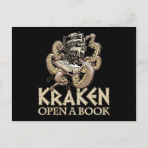 Cartão Postal Engraçado Leitura Novela Impressão Kraken Gift Abr
