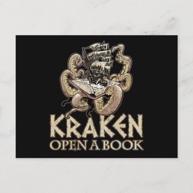 Cartão Postal Engraçado Leitura Novela Impressão Kraken Gift Abr (Frente)