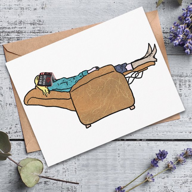 Cartão Postal Engraçado Livro Sobre Arte de Colagem Refrigerante (Funny woman asleep chilling with a book collage art greetings postcard )