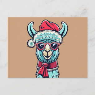 Cartão Postal Engraçado Llama Alpaca Cute Animal Santa Hat