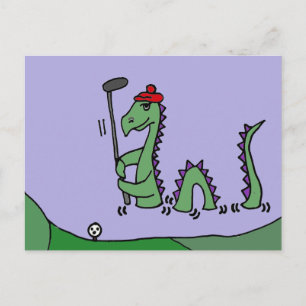 Cartão Postal Engraçado Loch Ness Monster Jogando Golfe