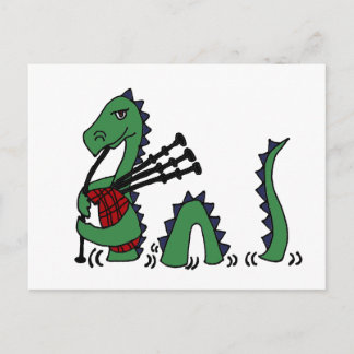 Cartão Postal Engraçado Loch Ness Monster Tocando Bagpipe
