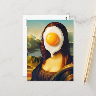 Cartão Postal Engraçado Mona Lisa Ovo na Cara