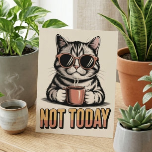 Cartão Postal Engraçado Não Hoje Gato Legal Amante de Café Retro