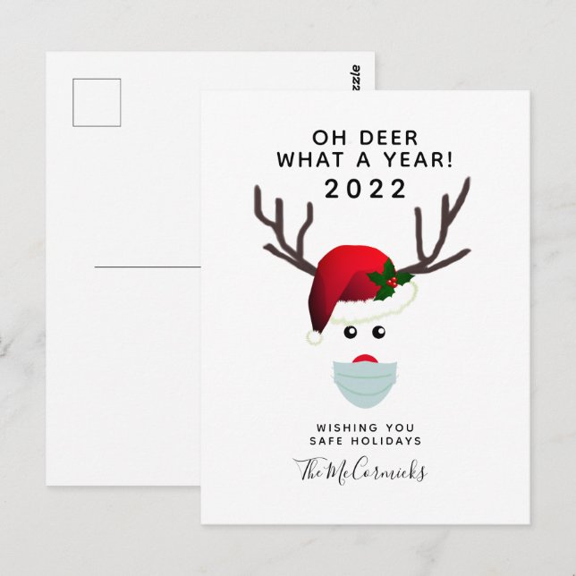 Cartão Postal Engraçado Natal de 2021 - Cartola Reindeer (Frente/Verso)