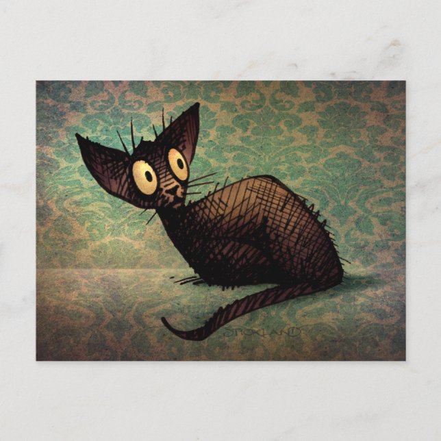 Cartão Postal Engraçado Negro Oriental Cat Damask Kitten Art (Frente)