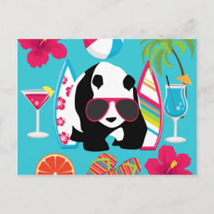 Cartão Postal Engraçado Panda Bear Beach Bum Óculos de sol Leg