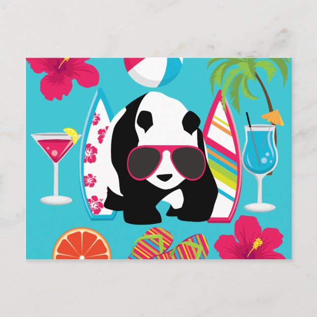 Cartão Postal Engraçado Panda Bear Beach Bum Óculos de sol Legal (Frente)