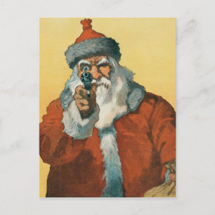 Cartão Postal Engraçado Papai Noel com uma Arma de Natal