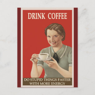Cartão Postal Engraçado Poster de café vítreo humorístico