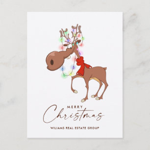 Cartão Postal Engraçado Reindeer Feliz Natal Saudação Corpora
