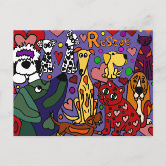 Cartão Postal Engraçado Resgate Pets Amor Abstrato Art