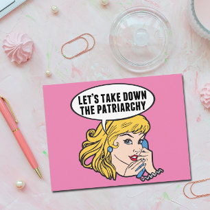 Cartão Postal Engraçado Retro Feminista Pop de Arte Rosa Polític