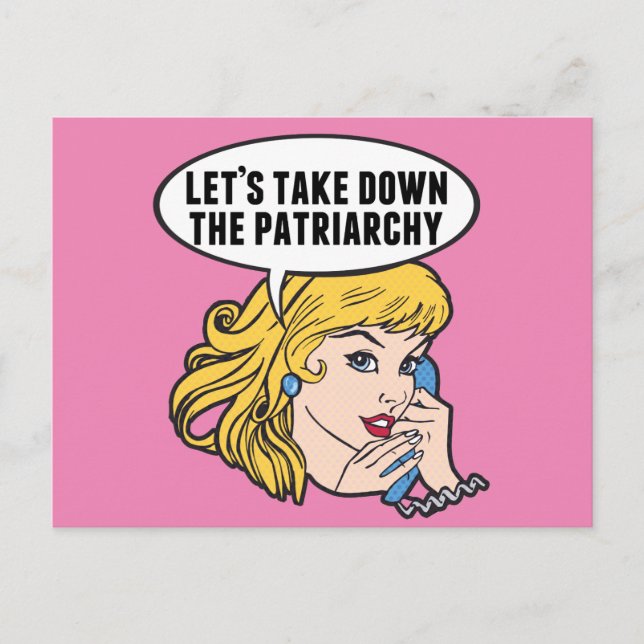 Cartão Postal Engraçado Retro Feminista Pop de Arte Rosa Polític (Frente)