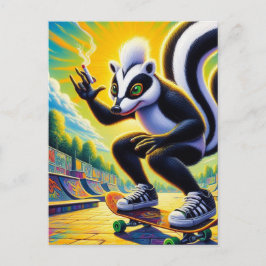 Cartão Postal Engraçado Skateboard Skunk