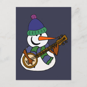 Cartão Postal Engraçado Snowman Jogando Banjo Trabalho de arte
