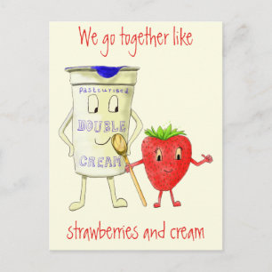 Cartão Postal Engraçado Strawberry & Cream Quirky Cartoon Love 