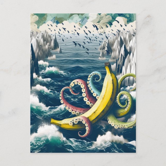 Cartão Postal Engraçado Surreal Banana Octopus (Frente)