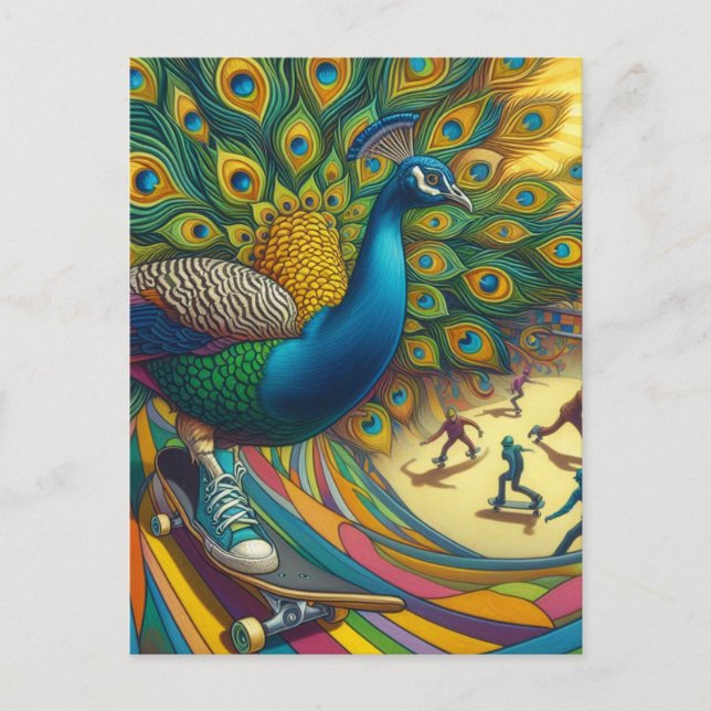 Cartão Postal Engraçado Surreal Peacock Veste Tênis Calçado skat (Frente)