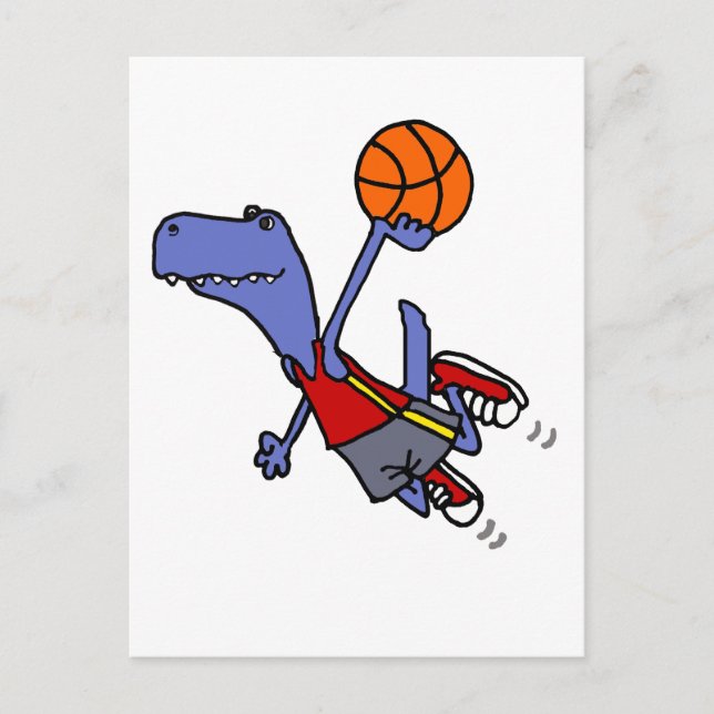 Cartão Postal Engraçado T-rex Dinossauro Jogando Basquete (Frente)