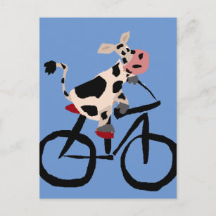 Cartão Postal Engraçado Vaca Andando Bicicleta