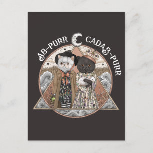 Cartão Postal Engraçado Vintage Cottagecore Cat Bruxas Halloween