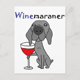 Cartão Postal Engraçado Weimaraner Cachorro Bebendo Vinho Verme