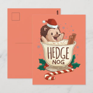 Cartão Postal Engraçado Xmas Hedge Nog Hedgehog Eggnog Natal