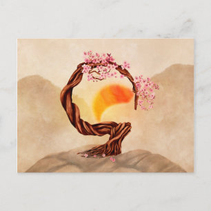 Cartão Postal Enso Zen Blossoming Sakura Bonsai