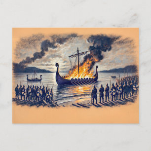 Cartão Postal Enterro Viking em Desenho a Giz Pastel