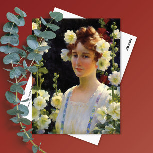 Cartão Postal Entre Hollyhocks Charles Courtney Curran