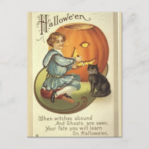 Cartão Postal Entrega de Abóbora Escultura Halloween Vintage KRW