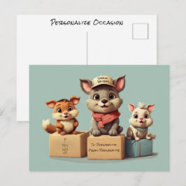 Cartão Postal Entrega de Animais de Desenho Animado Fofos e Dive