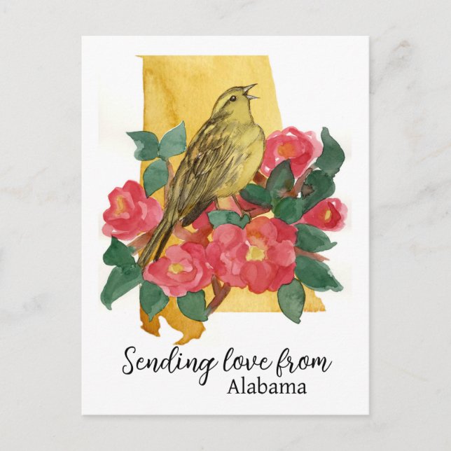 Cartão Postal Enviando Amor Do Alabama Yellowhammer Camellia (Frente)