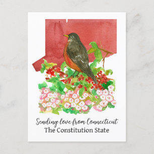 Cartão Postal Enviando Amor Do Connecticut Robin Laurel Flower