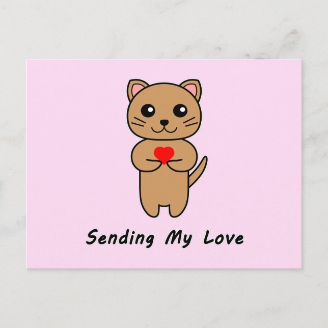 Cartão Postal Enviando Meu Amor - Fundo Rosa (Frente)