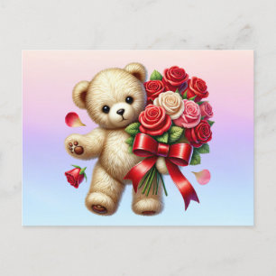 Cartão Postal Envio de Flores de Urso de Pelúcia