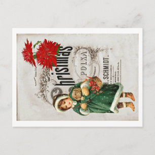 Cartão Postal Ephemera natalícia Garota Fofa Vermelha Chrysanthe