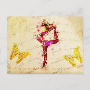 Cartão Postal Ephemera Vintage, Dançarina de Pink Rosadas 