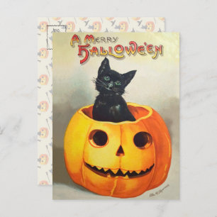 Cartão Postal Ephemera Vintage Halloween Ilustração Negra