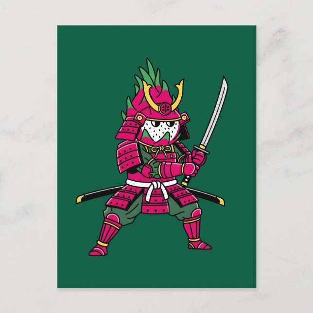 Cartão Postal Epic Dragon Fruit Samurai Warrior Katana Illustrat (Frente)