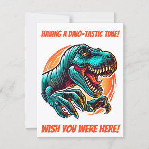 Cartão Postal Épico Ataque de Dinossauro Pré-Histórico T-Rex