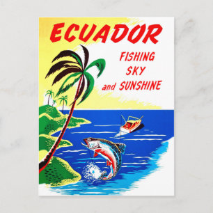 Cartão Postal Equador, pesca e sol, viagem vintage