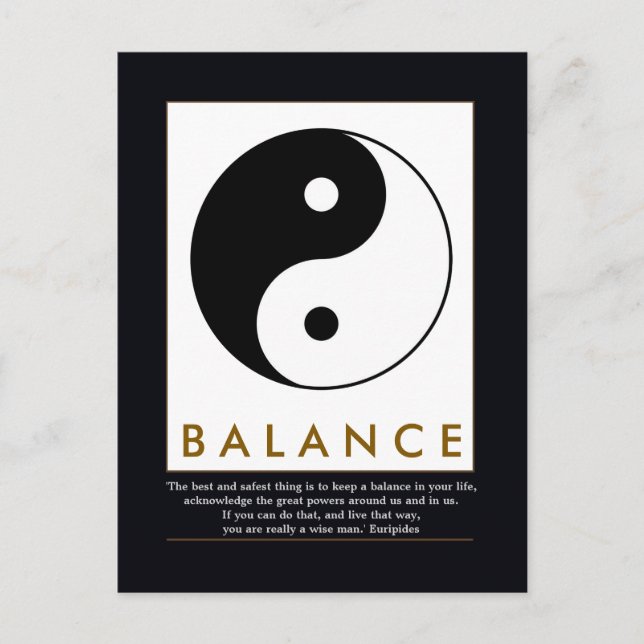 Cartão Postal equilibre yoga yin yang com aspas (Frente)