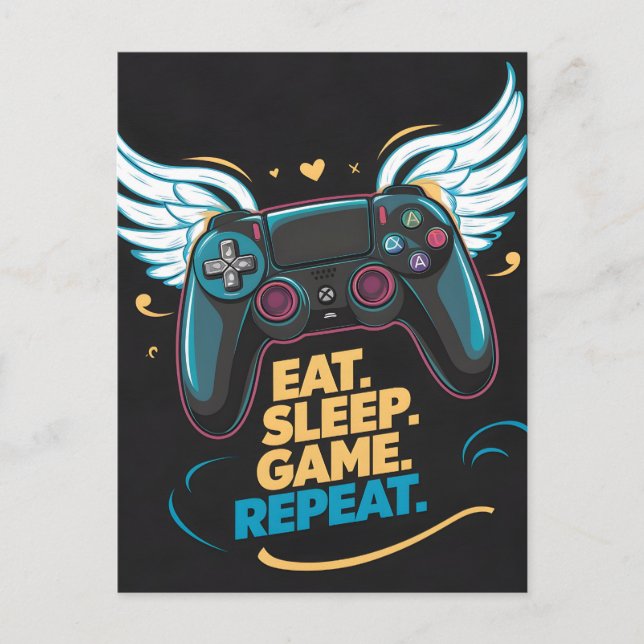 Cartão Postal Equipamento de Jogo Épico. Coma. Durma. Jogue. Rep (Frente)