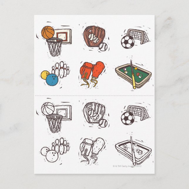 Cartão Postal Equipamento desportivo apresentado contra branco (Frente)