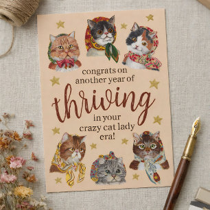 Cartão Postal Era Divertida e Louca da Gata Colorida Feliz Anive