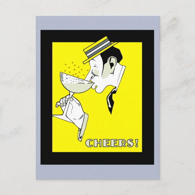 Cartão Postal Era do jazz deco Arte Champanhe Vivas Festa (Frente)