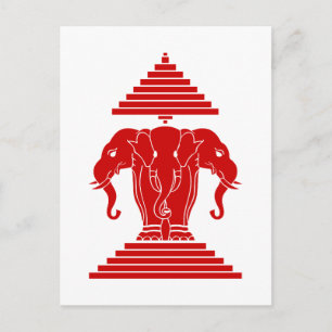 Cartão Postal Erawan Elefante de Três Cabeças Bandeira do Laos /