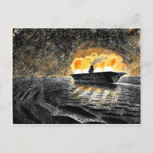 Cartão Postal Eric Ravilious art, HMS Ark Royal em Ação